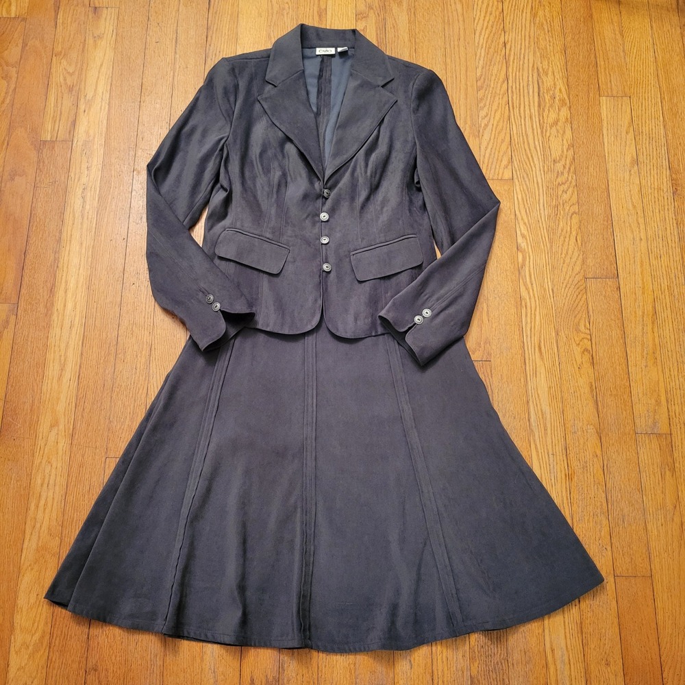 Cato‎ 2pc Skirt Suit Set Gray Moleskin Blazer Midi 8 Academia Whimsigoth Preppy